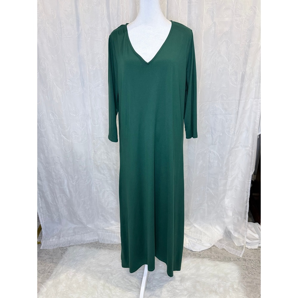 G.I.L.I. Got It Love It Green V-Neck Maxi Dress Long Sleeve Stretch Size L
